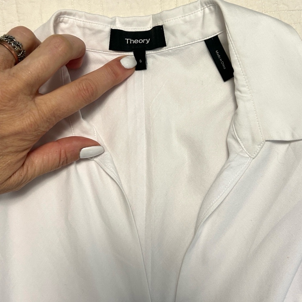 🆕THEORY Poplin White Sleeveless Collared Flare Shirt Dress. Size 6 - Picture 6 of 10